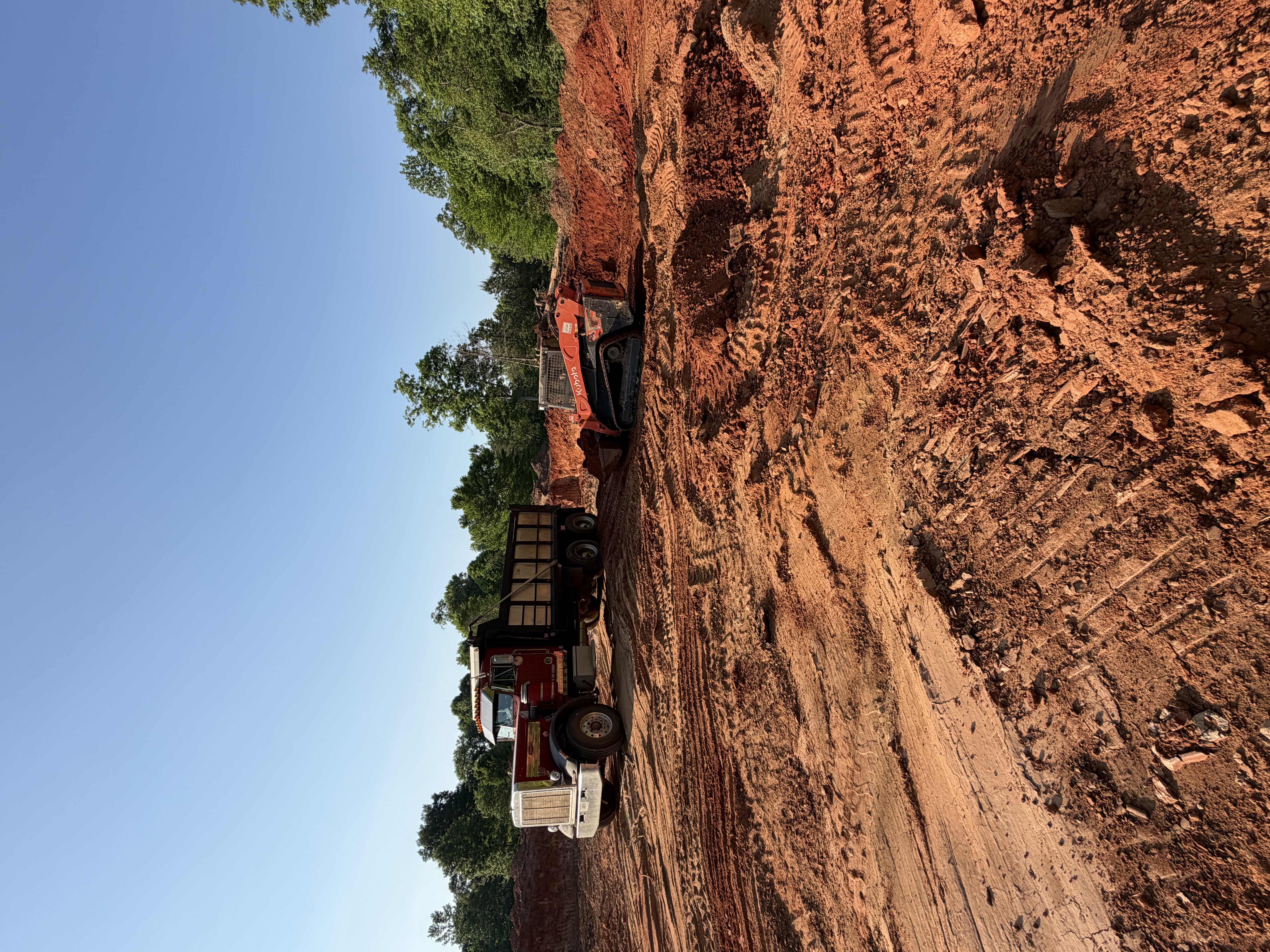 Dump truck and skid steer on job site